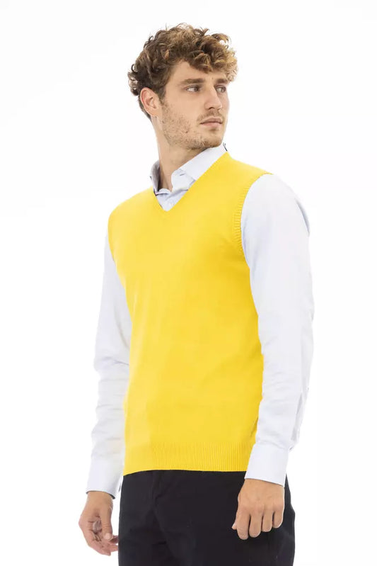 Alpha Studio Yellow Viscose Sleveless Jacket