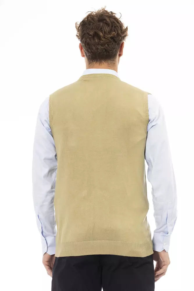 Alpha Studio Beige Viscose Sleveless Jacket