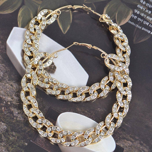 80mm Stoned Chain Hoop Earring