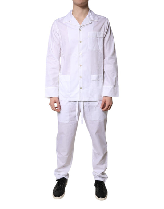Dolce & Gabbana White Cotton Shirt Pants Pajama Set Sleepwear