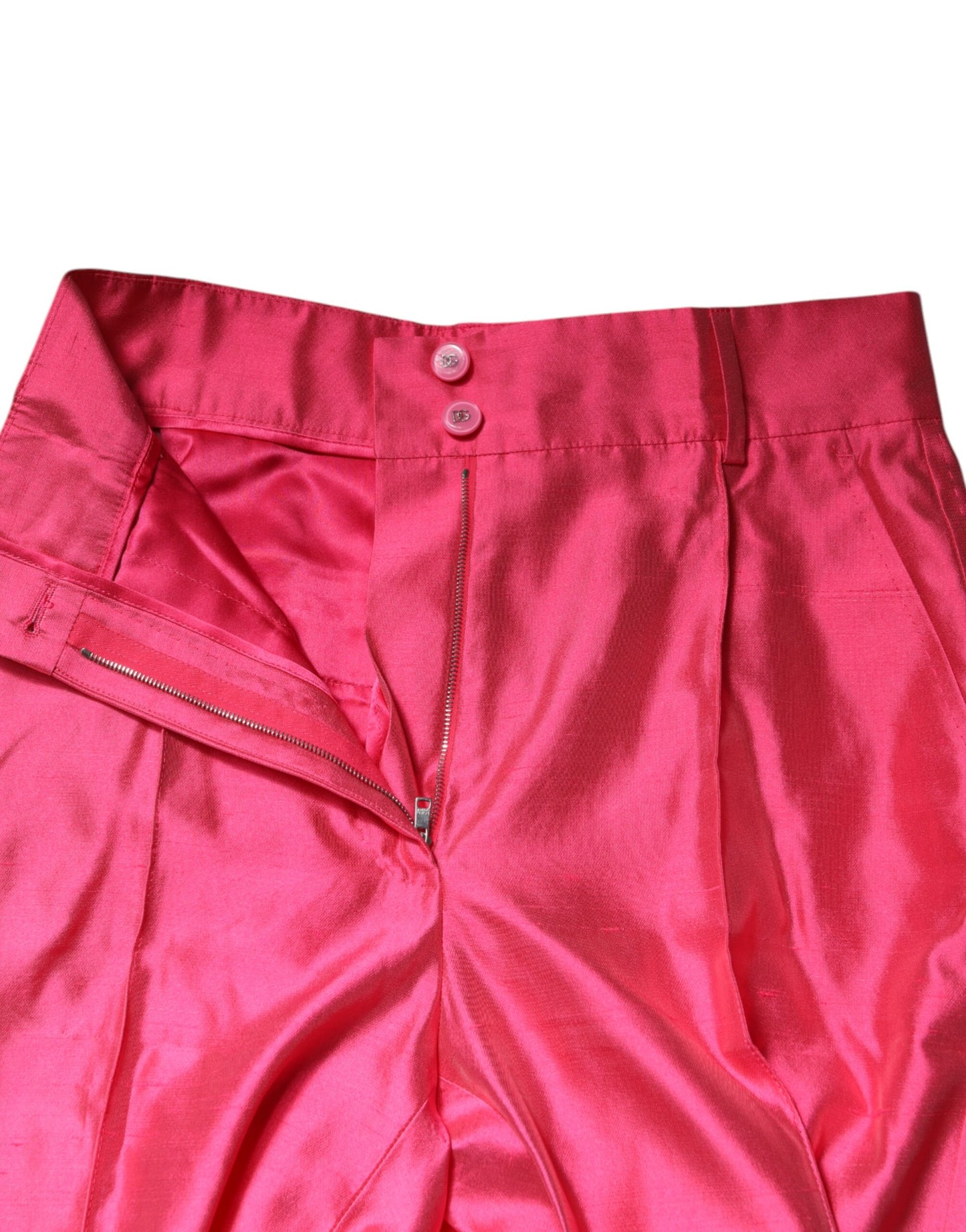 Dolce & Gabbana Pink Silk High Waist Tapered Pants