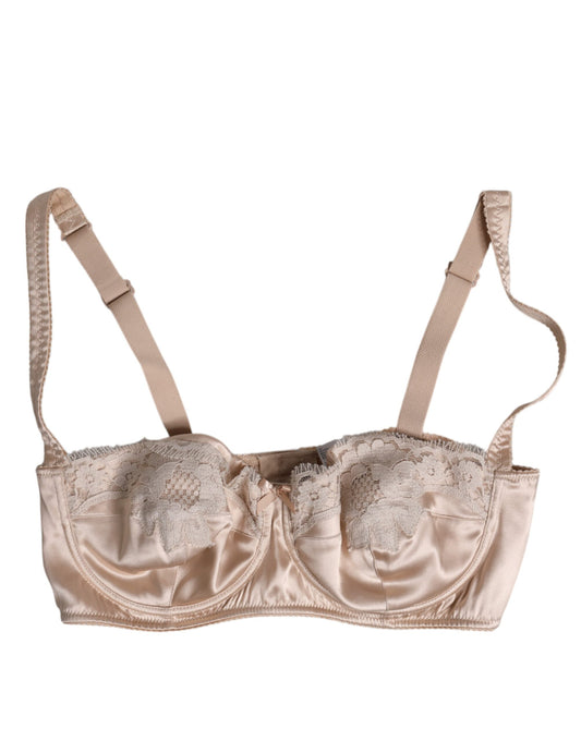 Dolce & Gabbana Biege Silk Underwired Balconette Bra Underwear