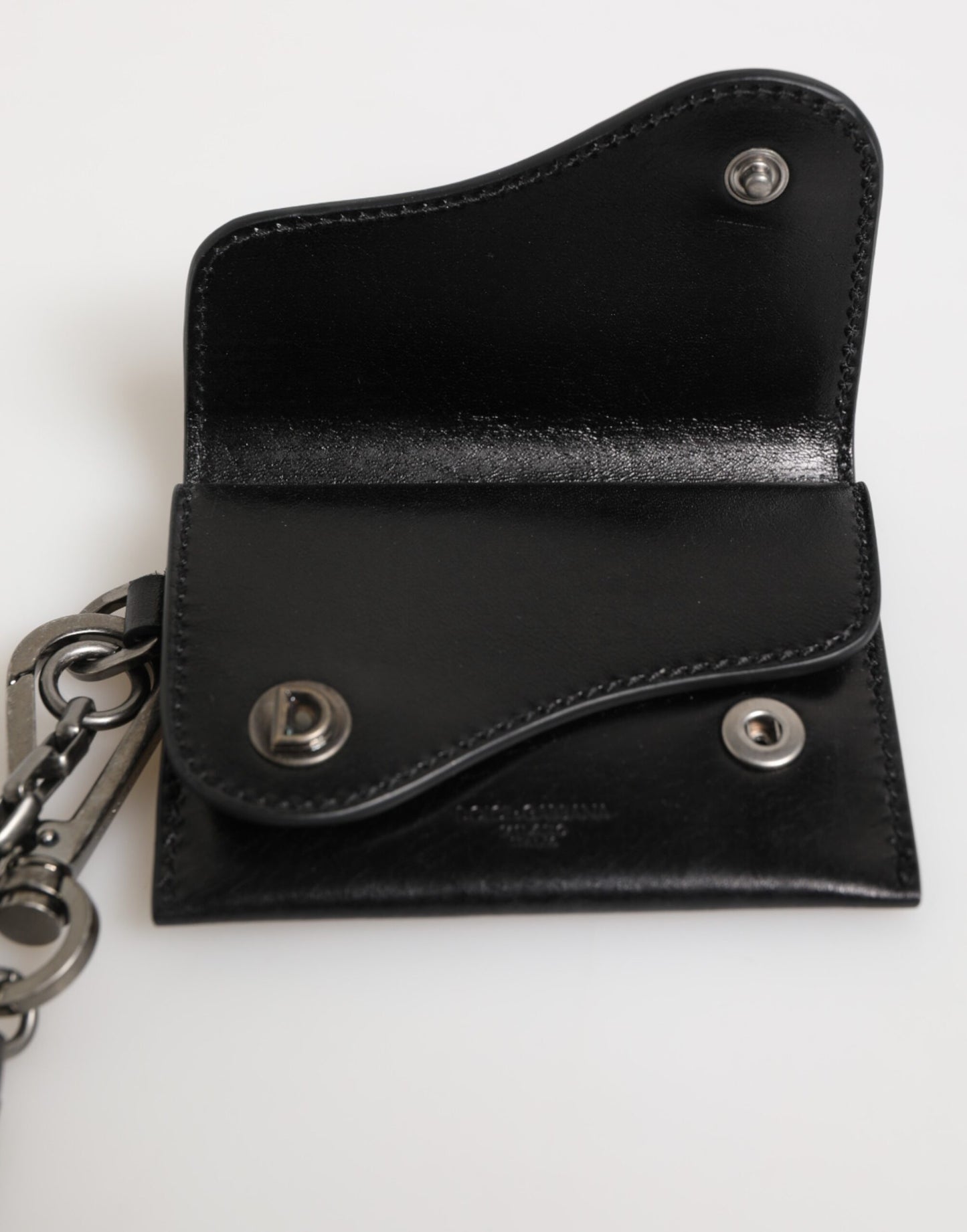 Dolce & Gabbana Black Cavallo Leather Wallet Chain Snap Bifold Card Holder