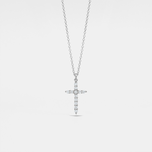 Moissanite Cross Pendant Necklace in 925 Sterling Silver