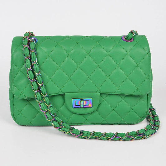 Quilted Hologram Chain Shoulder Bag