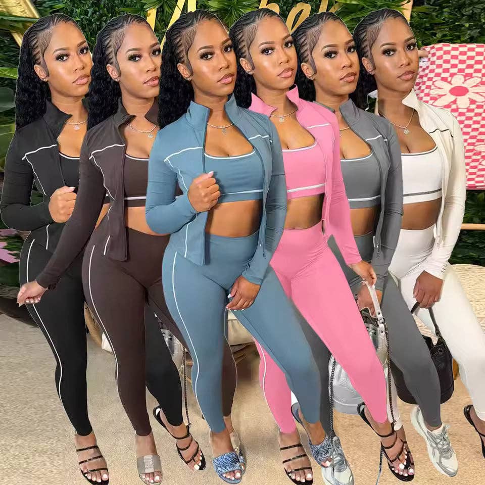 3-Piece Activewear Set – Sports Bra, Leggings & Zip Jacket