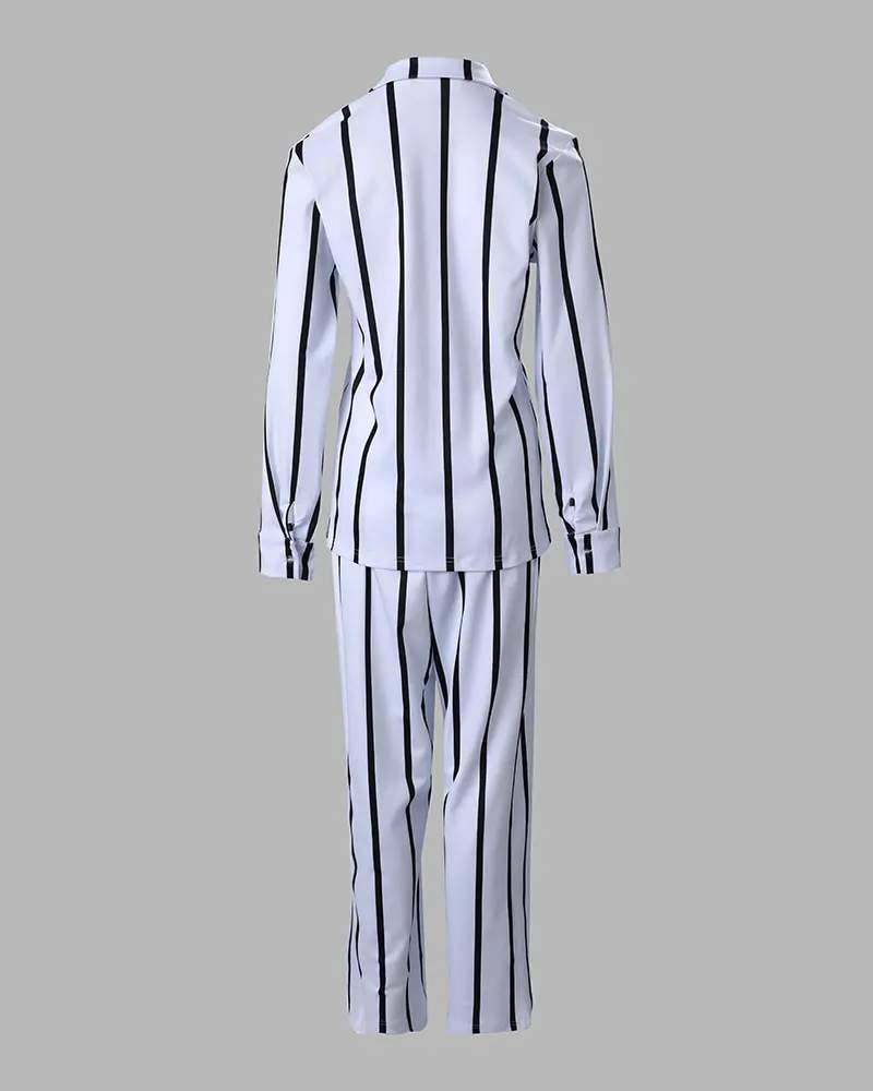 Striped long sleeve button down shirt pants set