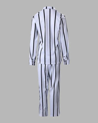 Striped long sleeve button down shirt pants set