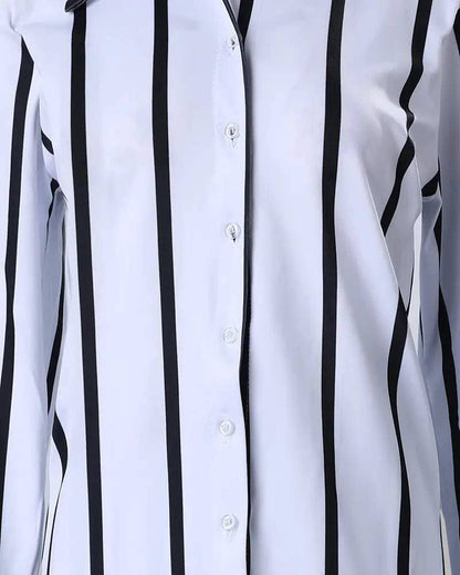 Striped long sleeve button down shirt pants set