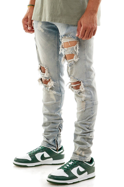 BLEACHED ANKLE ZIP JEANS