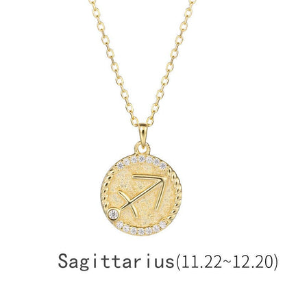 Gold Zodiac Sign Disc Charm Necklace in 925 Sterling Silver