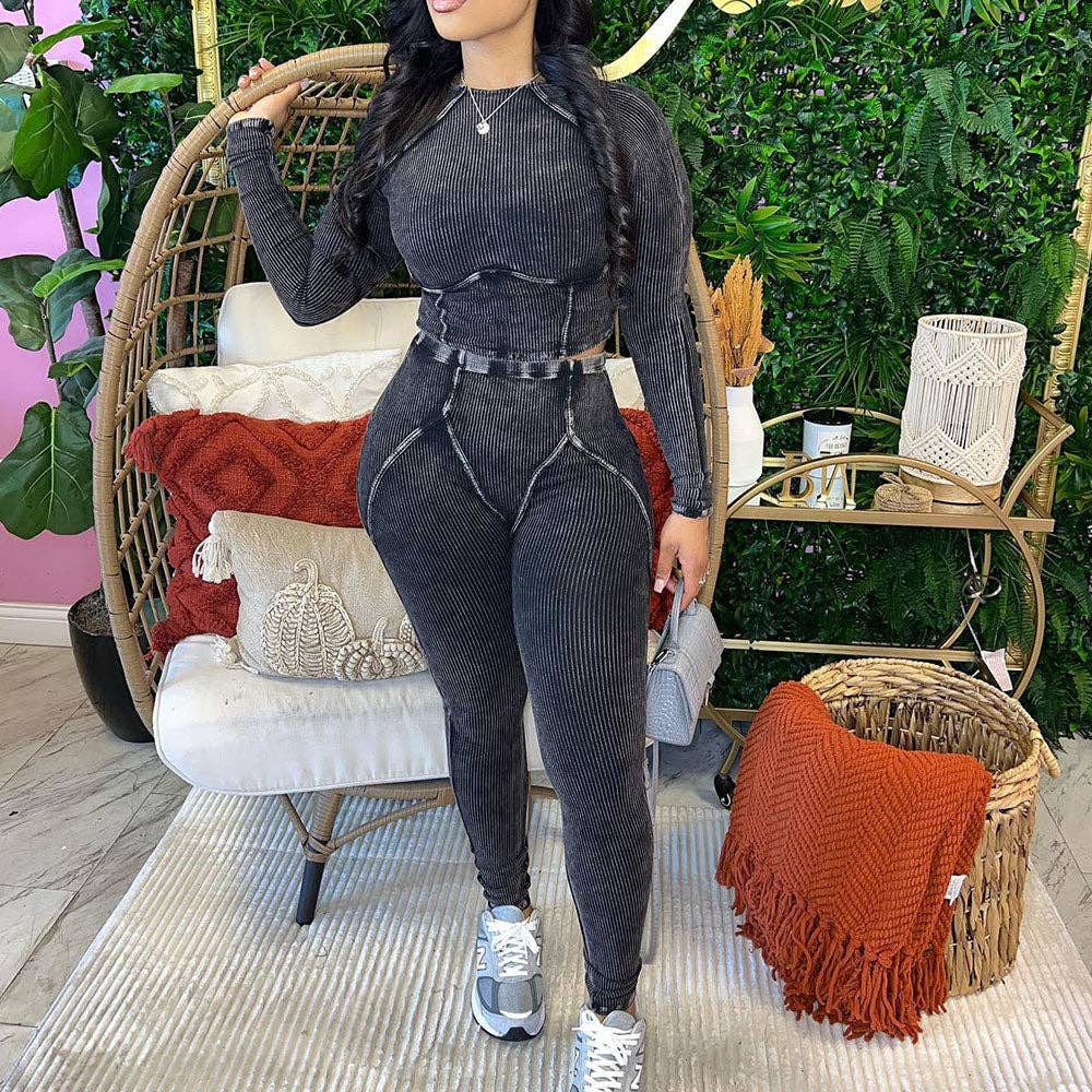 EVERY FASHION HIGH QUALITY Ribbed Crop Top & High-Waisted Leggings