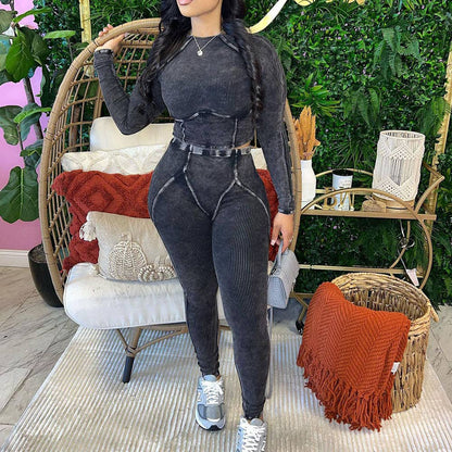 EVERY FASHION HIGH QUALITY Ribbed Crop Top & High-Waisted Leggings