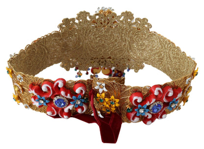 Dolce & Gabbana Embellished Floral Crystal Wide Waist Carretto Belt