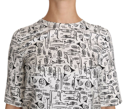 Dolce & Gabbana White Musical Instruments Print Blouse