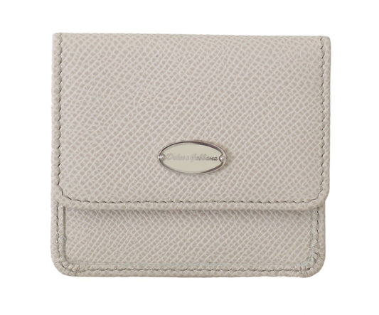 Dolce & Gabbana White Dauphine Leather Holder Pocket Wallet