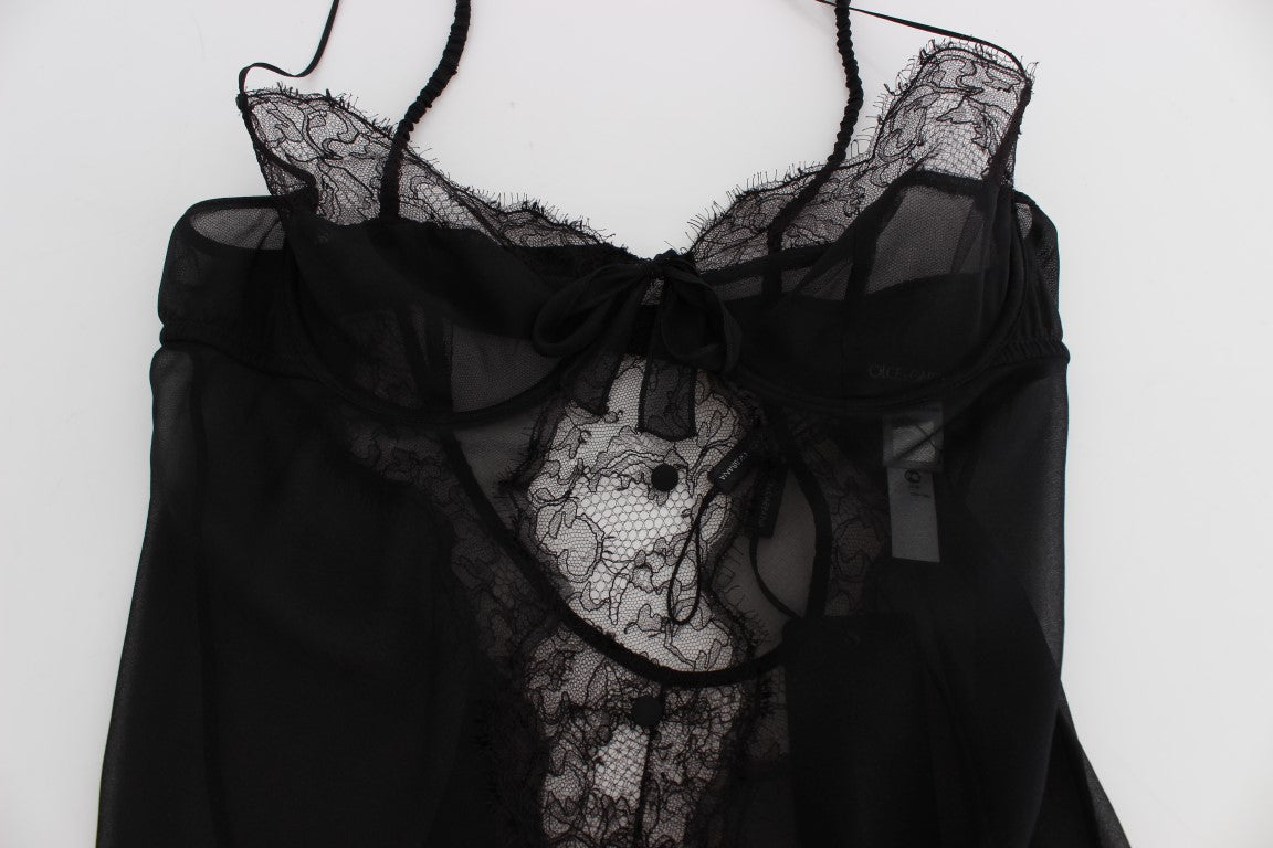 Dolce & Gabbana Black Silk Lace Babydoll Lingerie Top