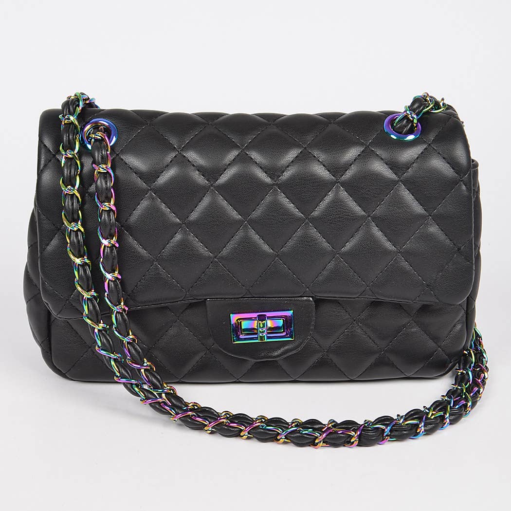 Quilted Hologram Chain Shoulder Bag