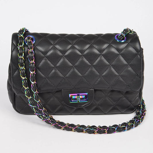 Quilted Hologram Chain Shoulder Bag