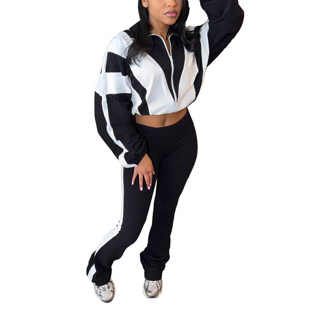 EVERY FASHION Zip-Up Crop Jacket & High-Waist Jogger Set HR25015