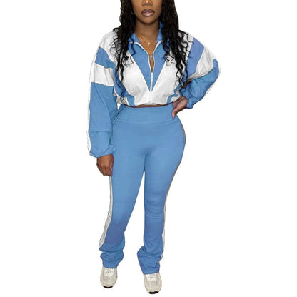 EVERY FASHION Zip-Up Crop Jacket & High-Waist Jogger Set HR25015
