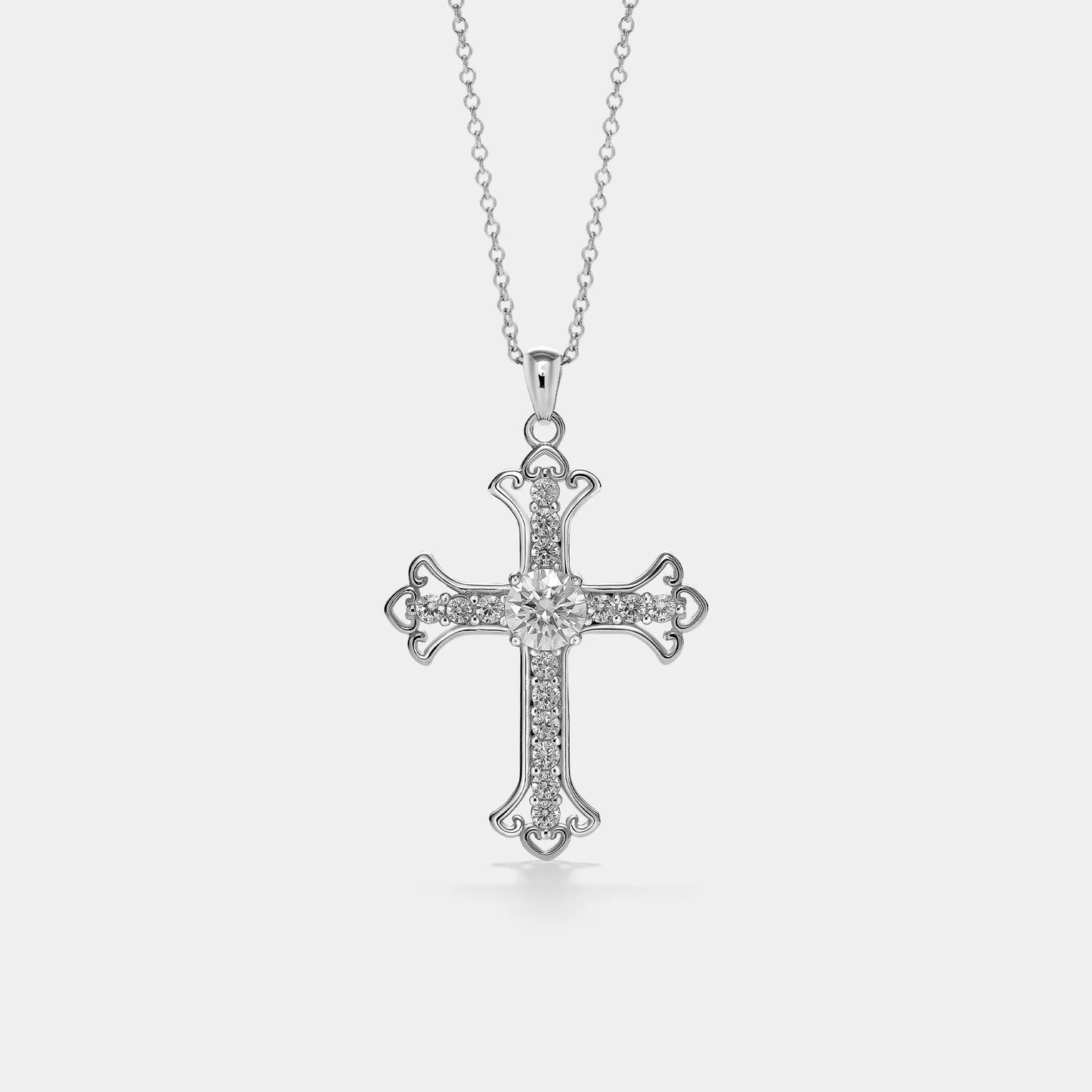 Moissanite Cross Pendant Necklace in 925 Sterling Silver