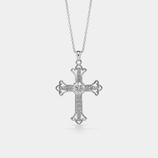Moissanite Cross Pendant Necklace in 925 Sterling Silver