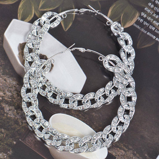 80mm Stoned Chain Hoop Earring