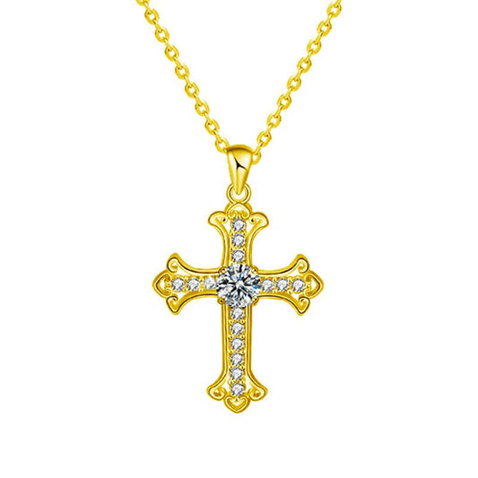Moissanite Cross Pendant Necklace in 925 Sterling Silver