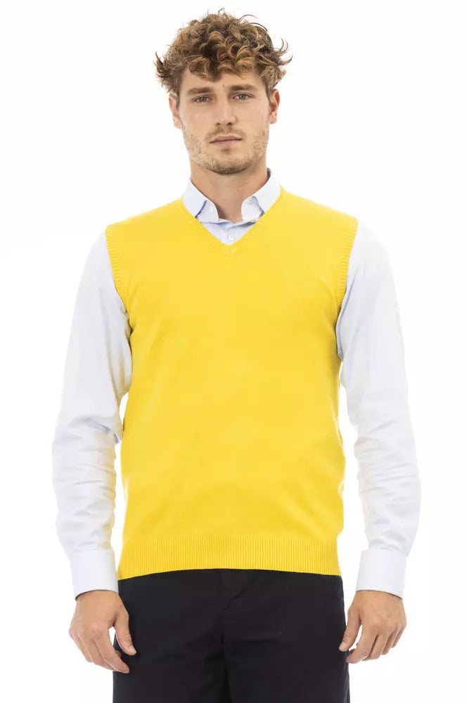 Alpha Studio Yellow Viscose Sleveless Jacket