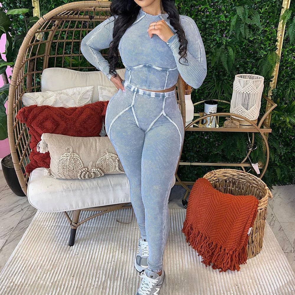 EVERY FASHION HIGH QUALITY Ribbed Crop Top & High-Waisted Leggings