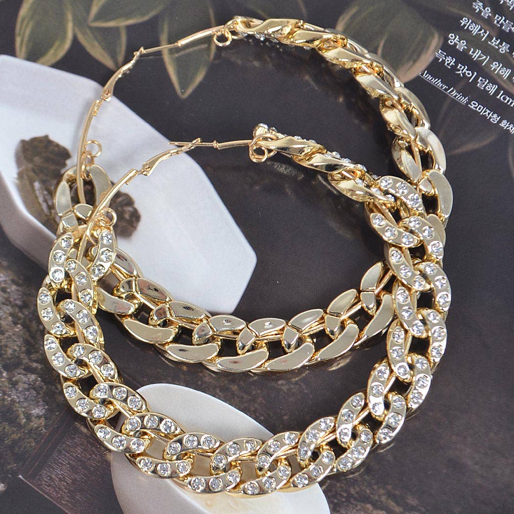 80mm Stoned Chain Hoop Earring