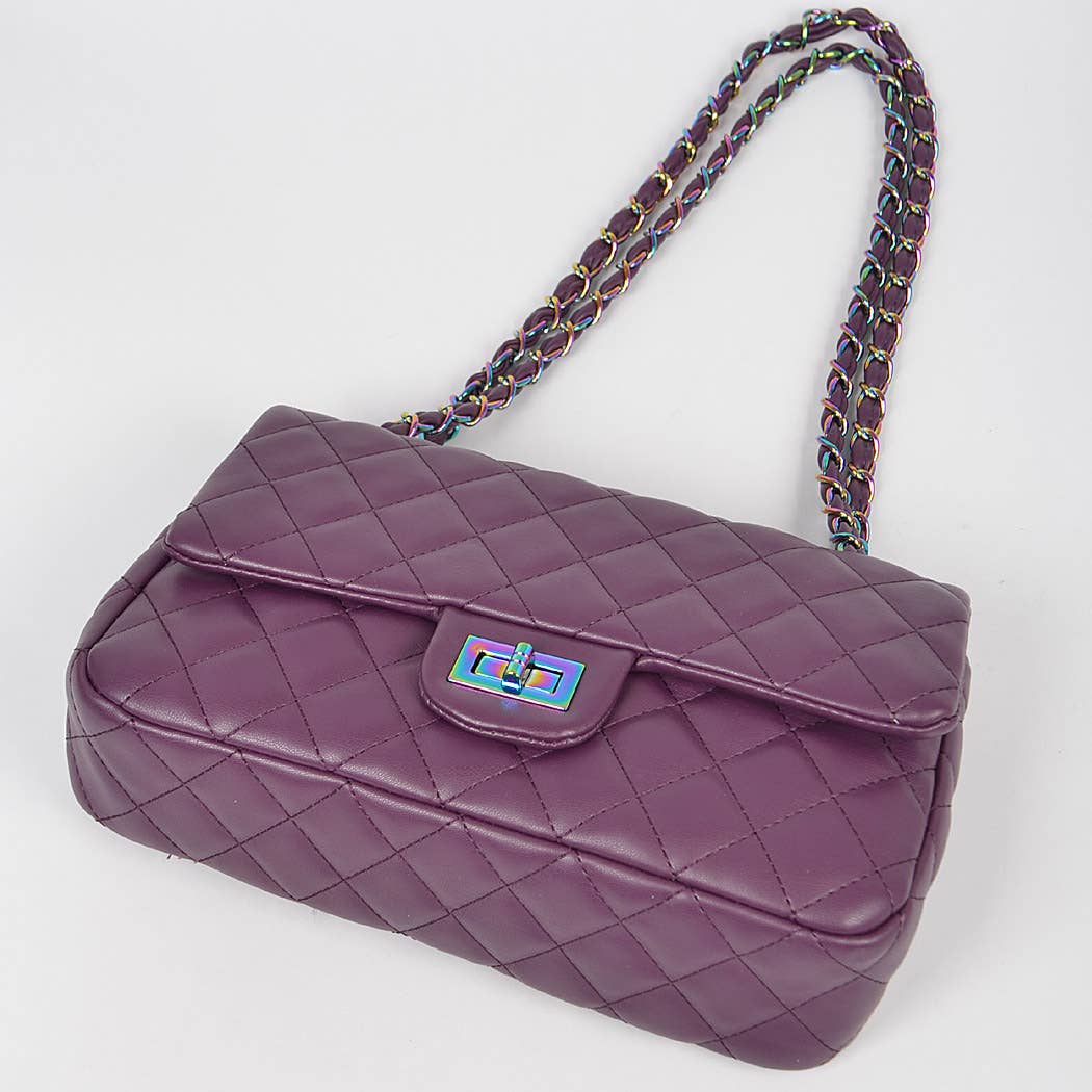 Quilted Hologram Chain Shoulder Bag