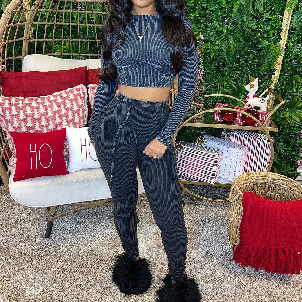 EVERY FASHION HIGH QUALITY Ribbed Crop Top & High-Waisted Leggings