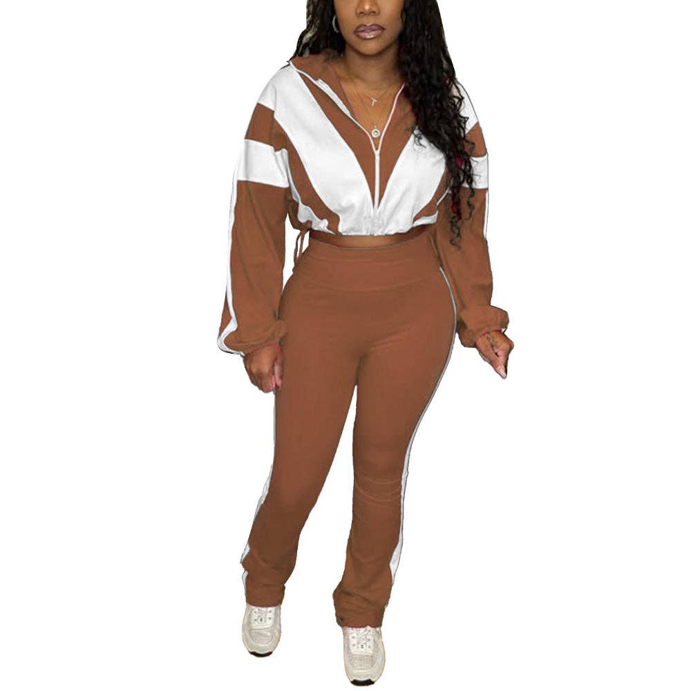EVERY FASHION Zip-Up Crop Jacket & High-Waist Jogger Set HR25015