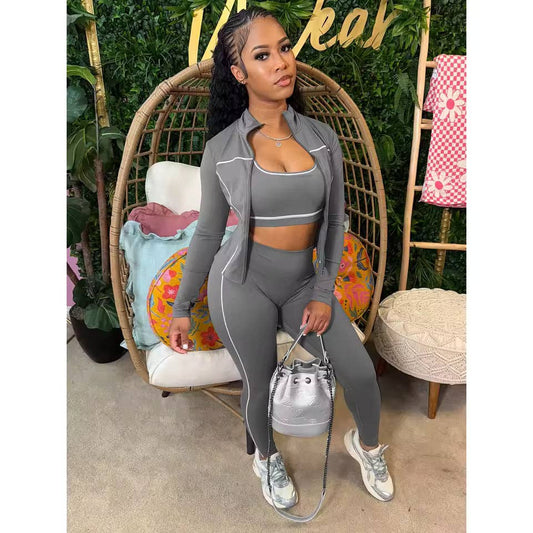 3-Piece Activewear Set – Sports Bra, Leggings & Zip Jacket
