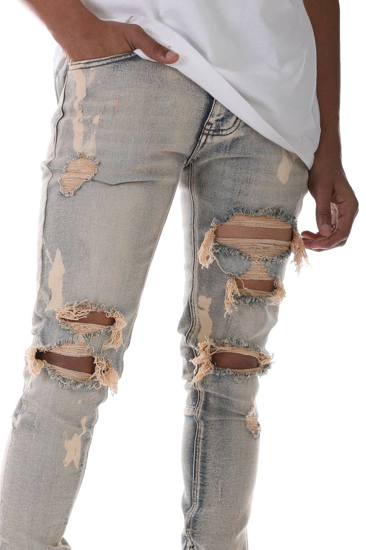 BLEACHED ANKLE ZIP JEANS