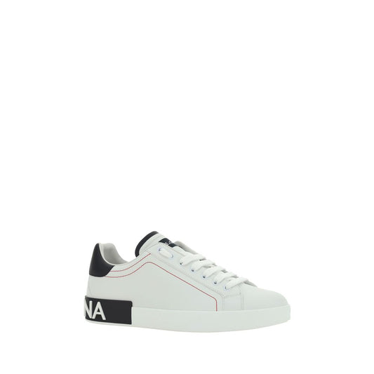 Dolce & Gabbana White Calf Leather Bos Taurus Low Top Sneakers