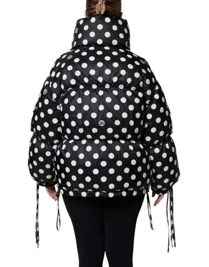 Dolce & Gabbana Black White Polka Dot Full Zip Puffer Jacket