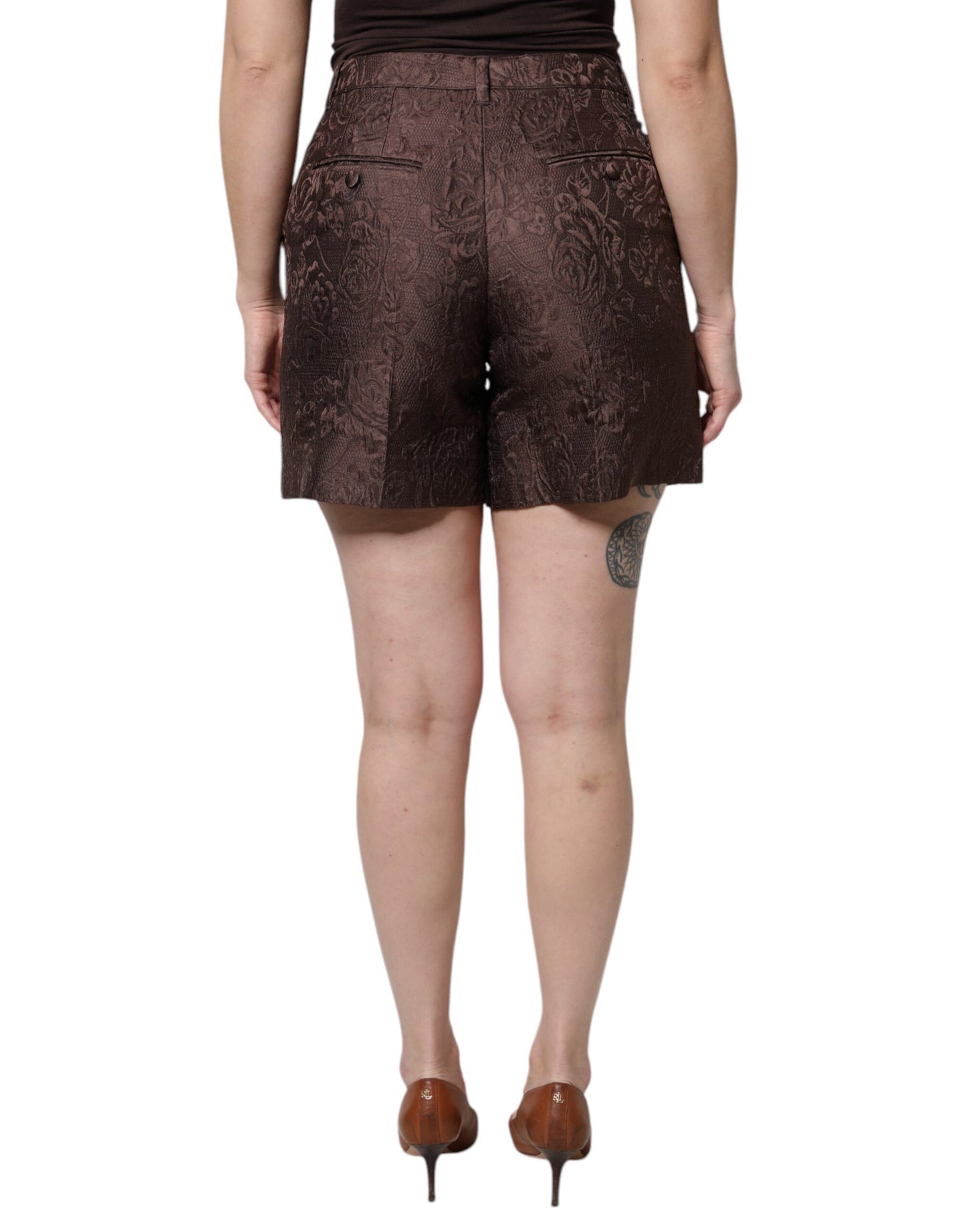 Dolce & Gabbana Brown Floral Brocade Mid Waist Mini Short