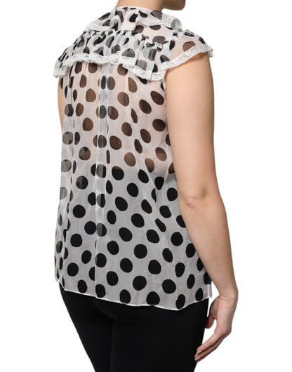 Dolce & Gabbana White Black Polka Dot Cotton Sleeveless Top