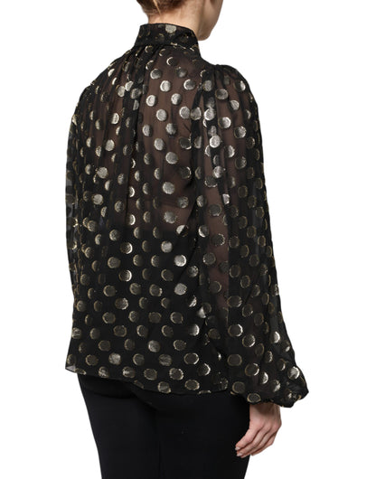 Dolce & Gabbana Black Sheer Tied Neck Polka Dots Blouse Top