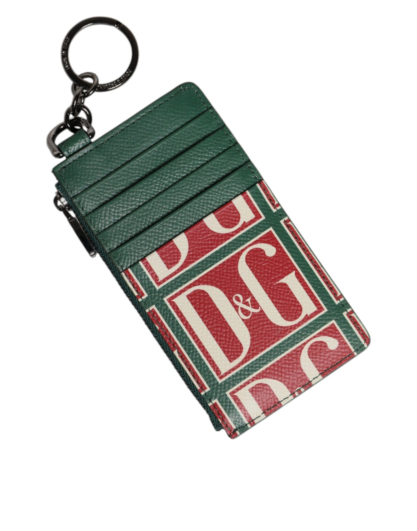 Dolce & Gabbana Green Calf Leather Logo Print Monogram Card Holder Wallet