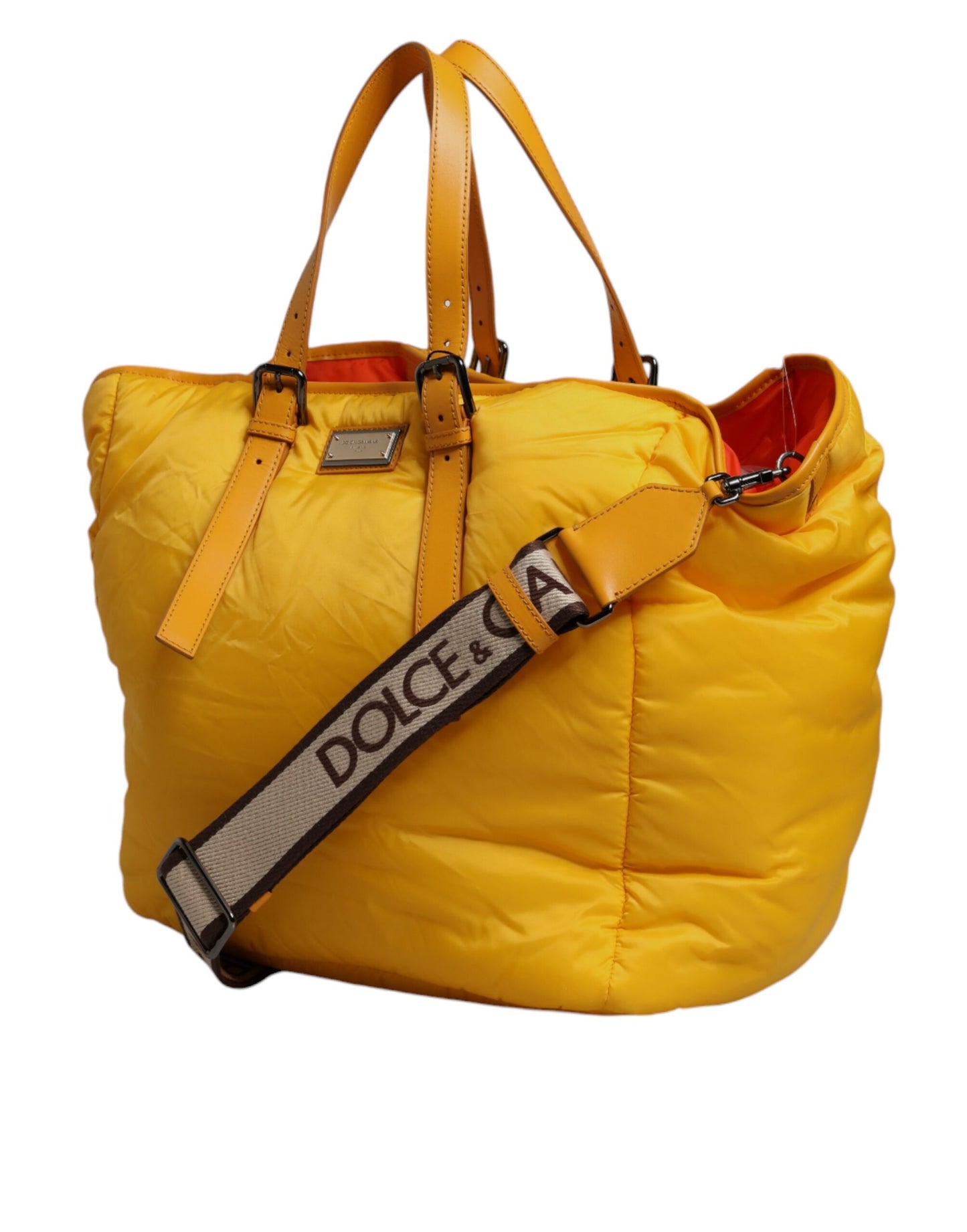Dolce & Gabbana Yellow Orange Nylon Logo Plaque Hand Shoulder Duffle Bag