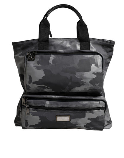 Dolce & Gabbana Gray Camo Cotton Multiple Compartments Tote Bag