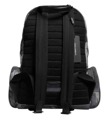 Dolce & Gabbana Gray Cotton Camouflage Logo Plaque Backpack Bag