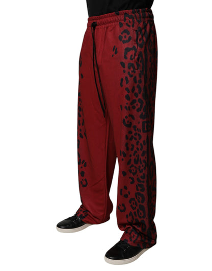 Dolce & Gabbana Red Leopard Print Polyester Men Jogger Pants