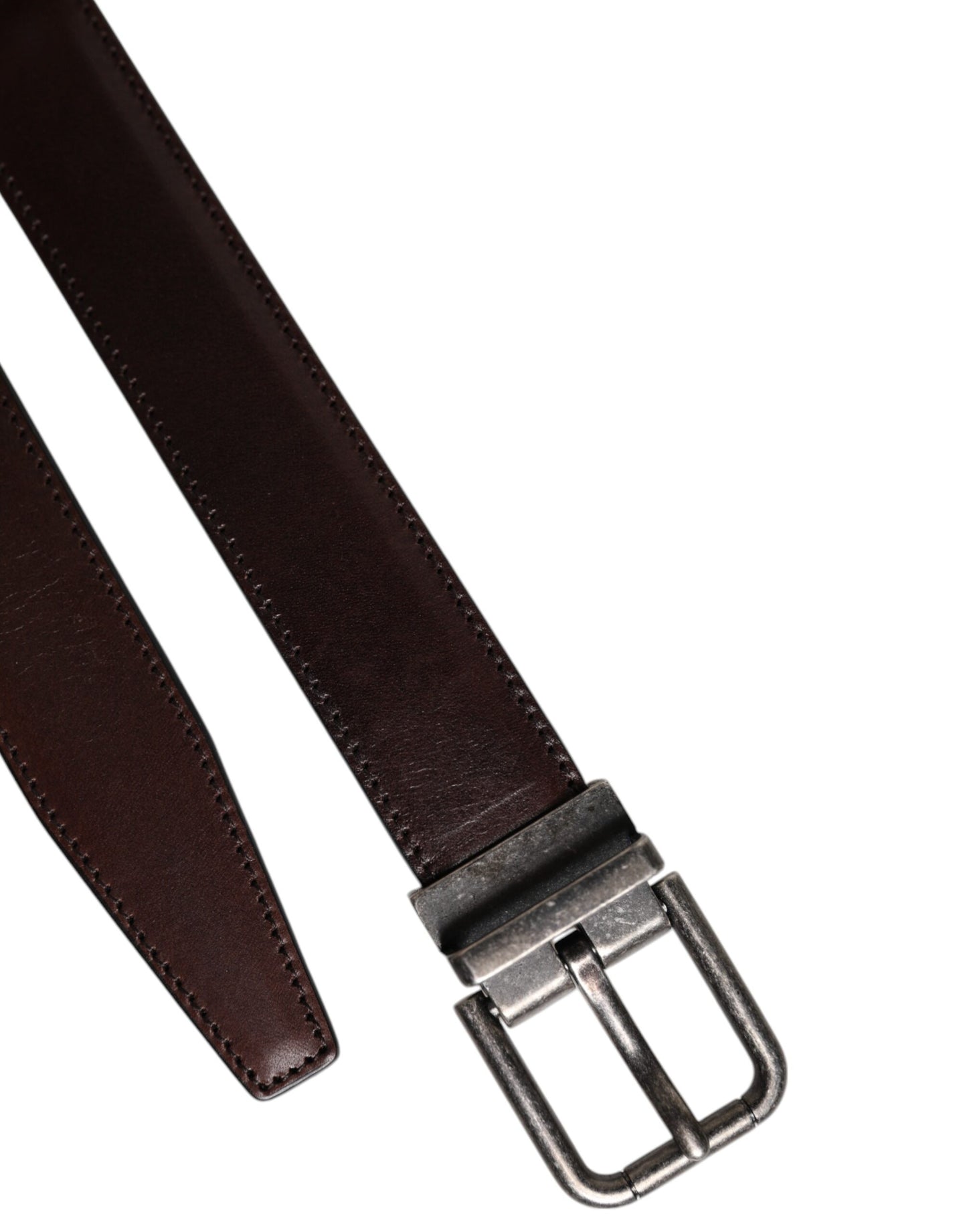 Dolce & Gabbana Brown Leather Silver Metal Buckle Belt