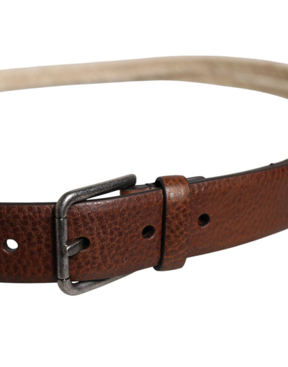 Dolce & Gabbana Brown Jute Leather Woven Metal Buckle Belt