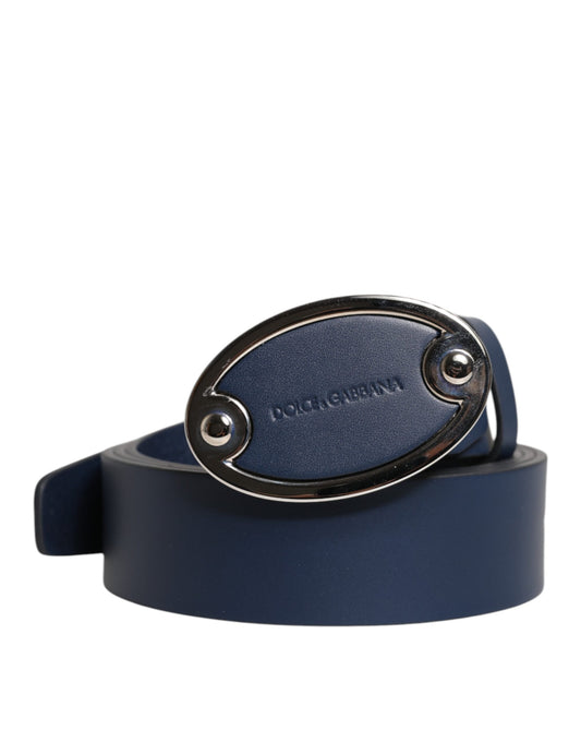 Dolce & Gabbana Blue Leather Classic Metal Logo Buckle Belt
